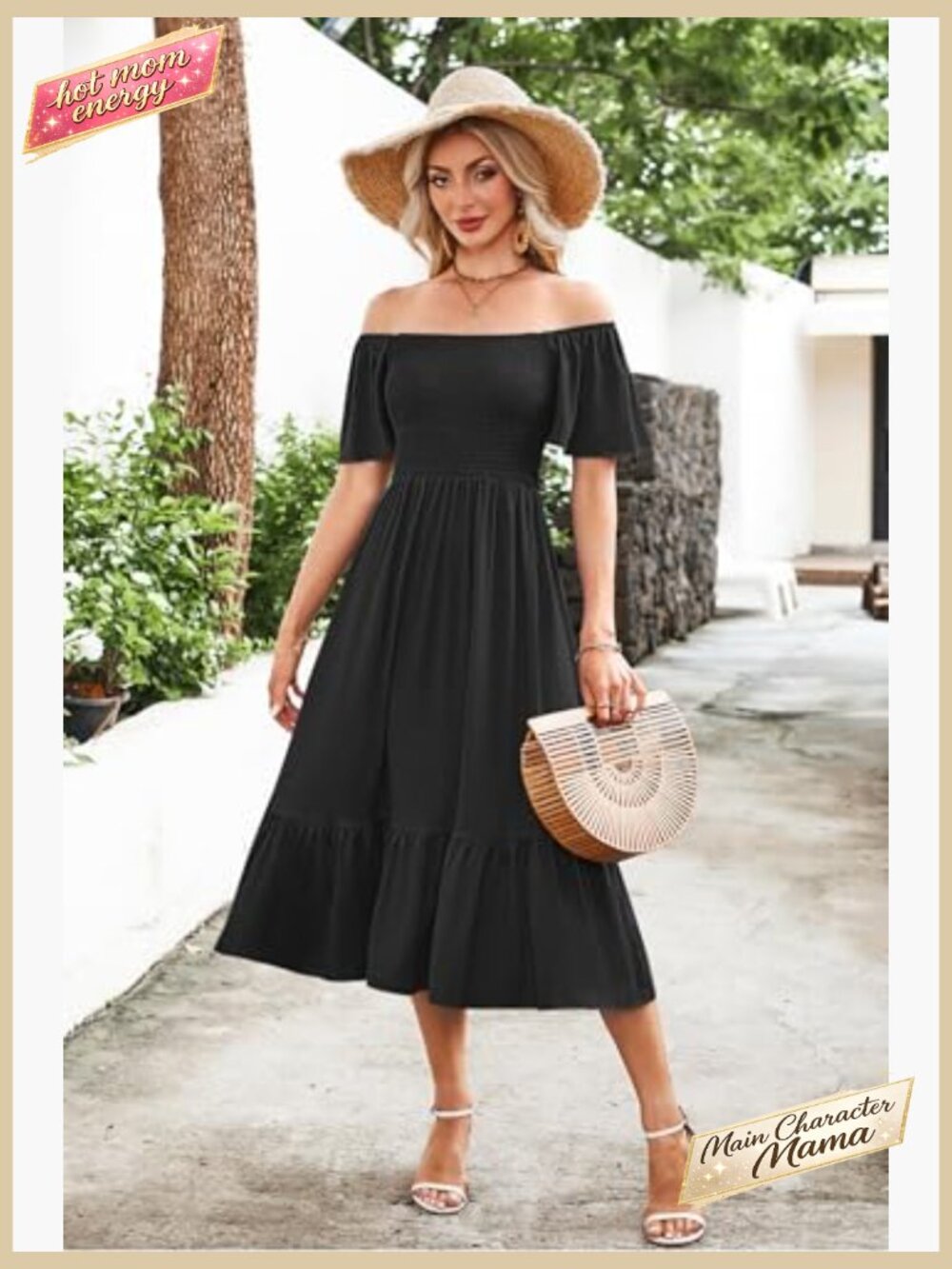 Square Neck Smocked Midi Dress Flutter Sleeve Empire Waist Summer Casual - Picture 4 of 7